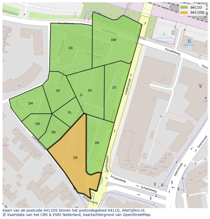 Afbeelding van het postcodegebied 6411 DS op de kaart.