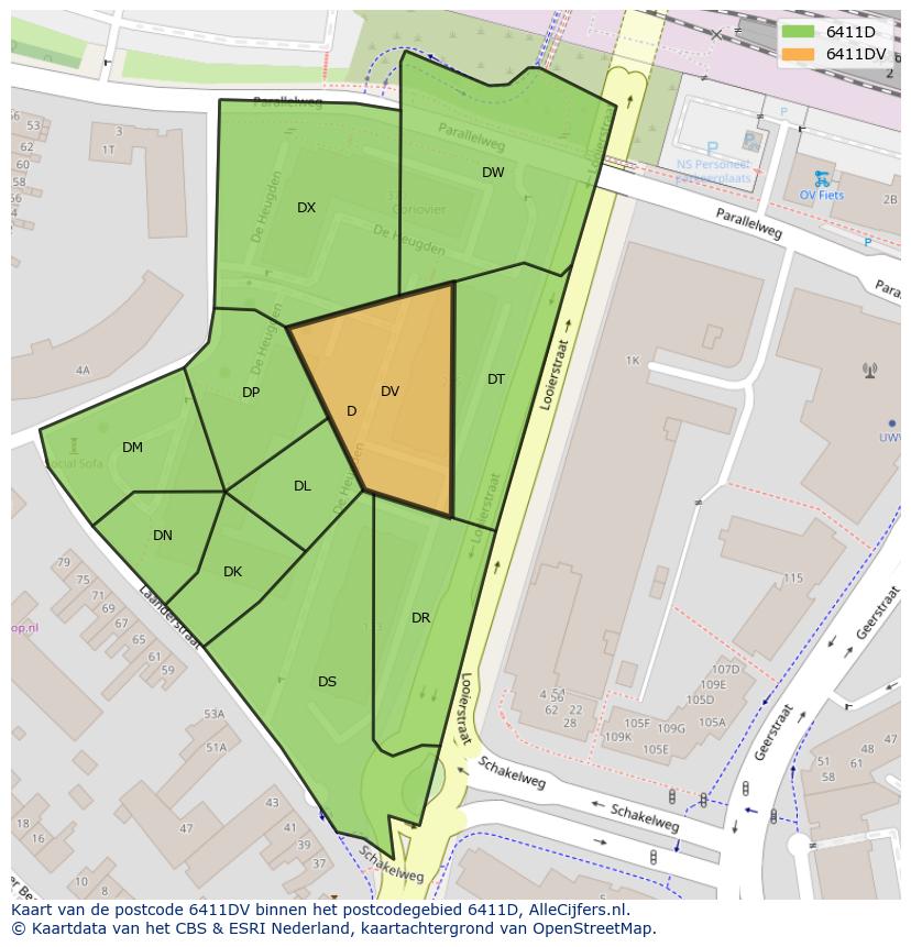 Afbeelding van het postcodegebied 6411 DV op de kaart.