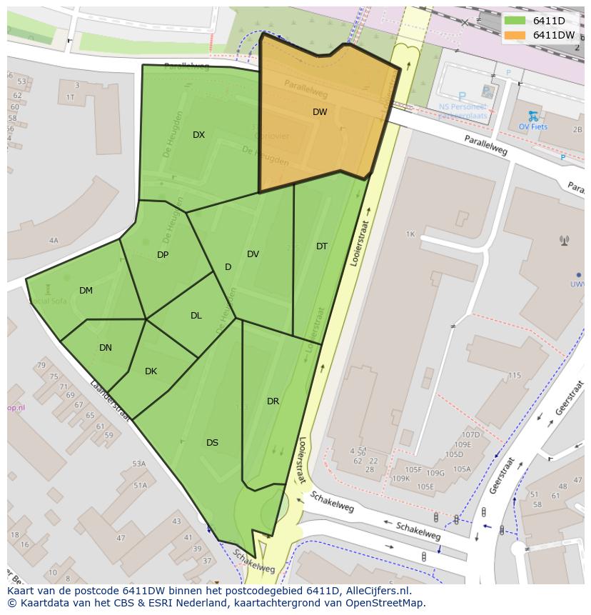 Afbeelding van het postcodegebied 6411 DW op de kaart.