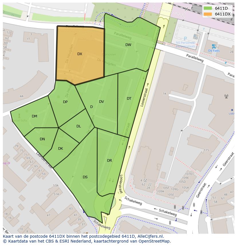 Afbeelding van het postcodegebied 6411 DX op de kaart.