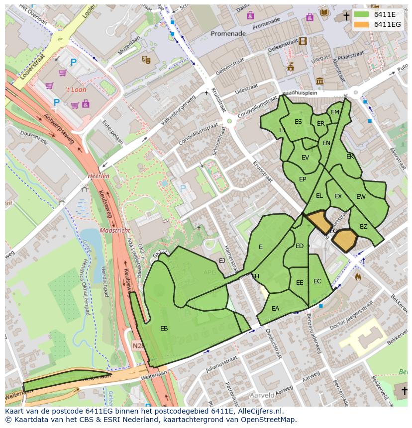 Afbeelding van het postcodegebied 6411 EG op de kaart.