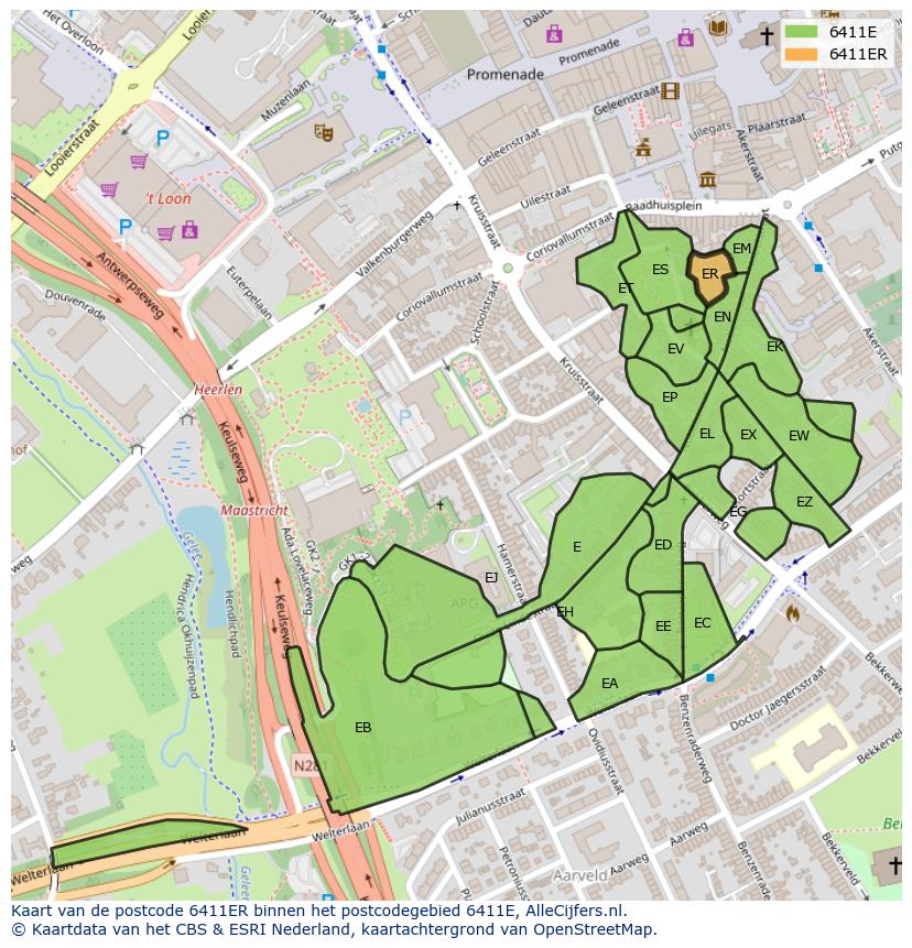 Afbeelding van het postcodegebied 6411 ER op de kaart.