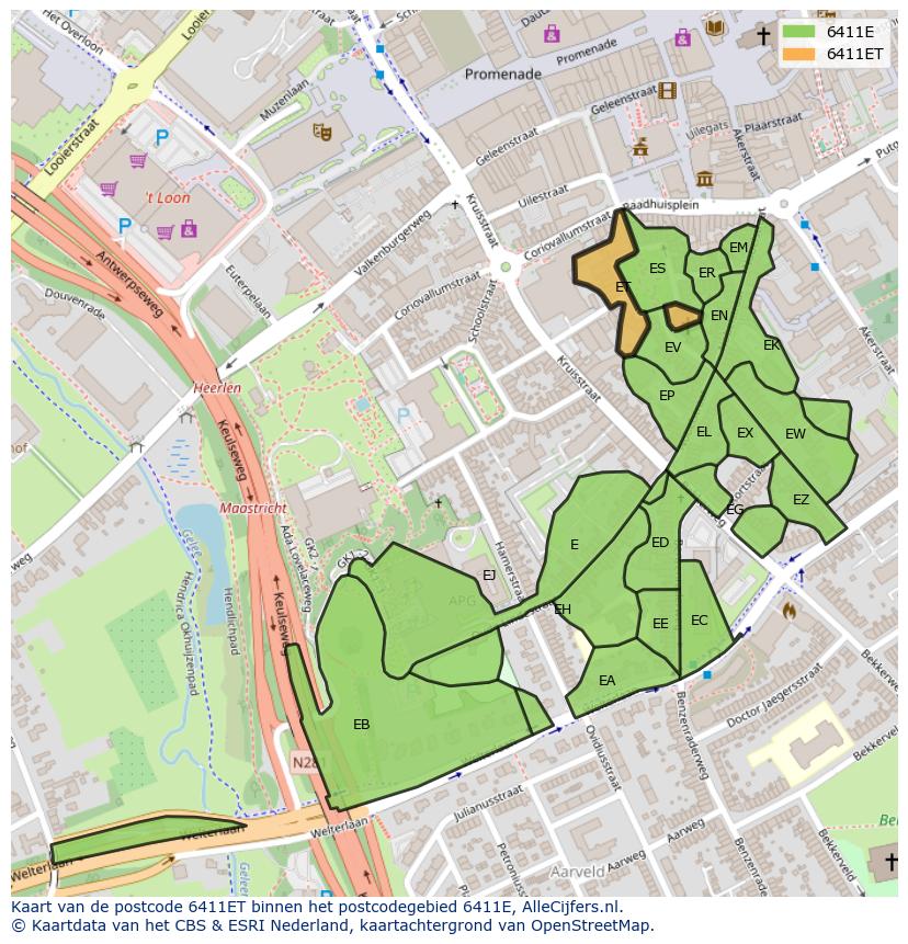 Afbeelding van het postcodegebied 6411 ET op de kaart.