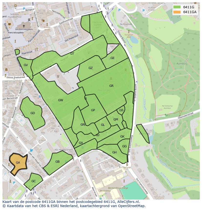 Afbeelding van het postcodegebied 6411 GA op de kaart.