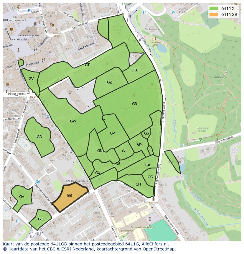Afbeelding van het postcodegebied 6411 GB op de kaart.