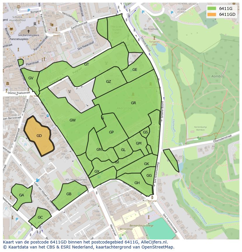 Afbeelding van het postcodegebied 6411 GD op de kaart.