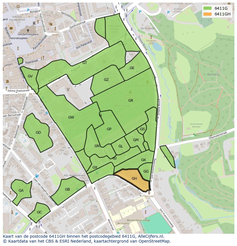 Afbeelding van het postcodegebied 6411 GH op de kaart.