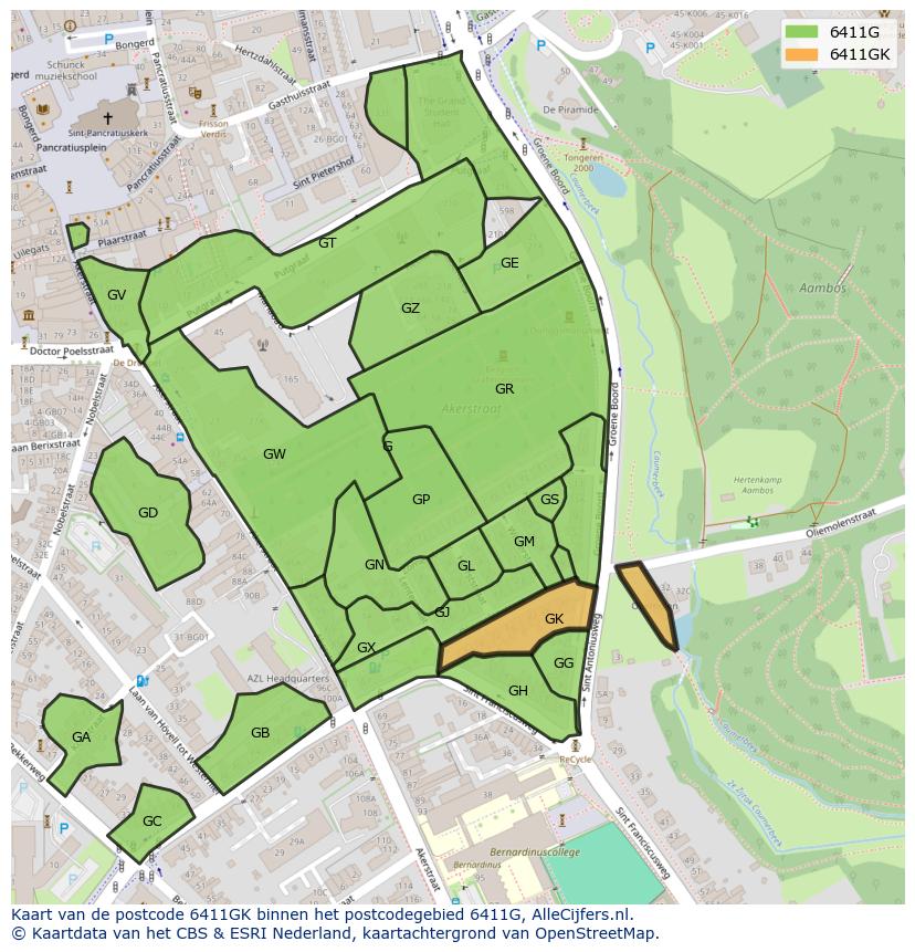 Afbeelding van het postcodegebied 6411 GK op de kaart.