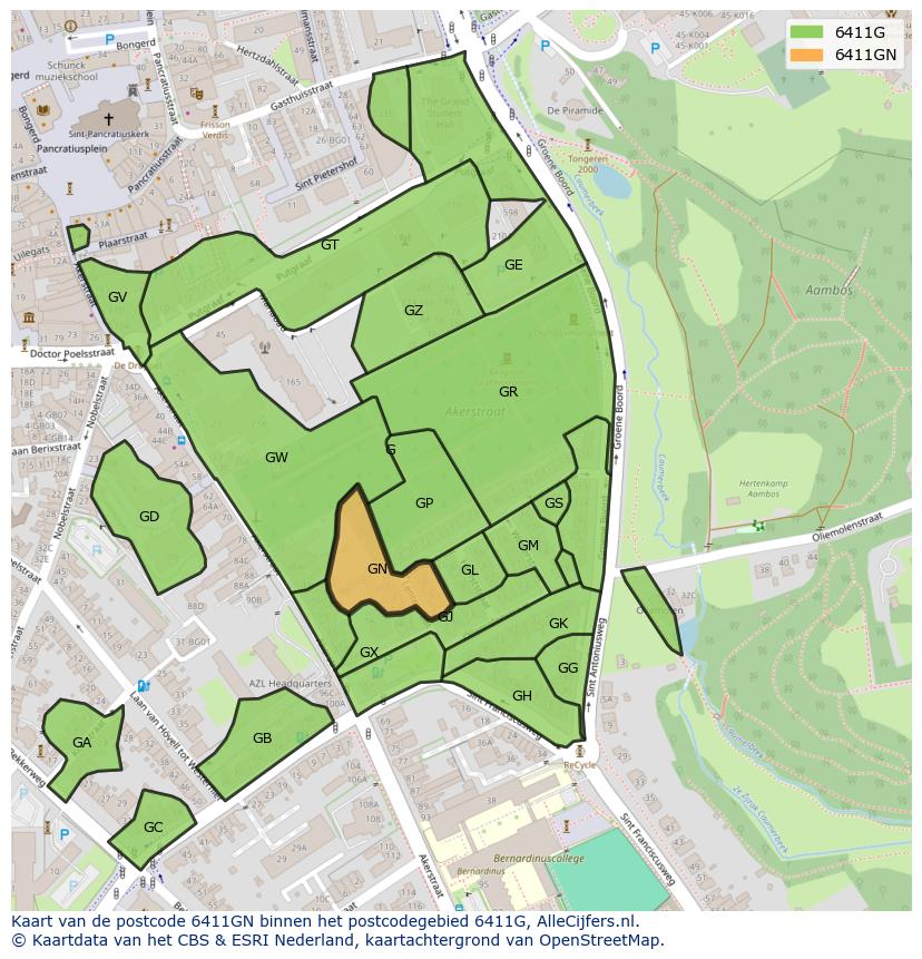 Afbeelding van het postcodegebied 6411 GN op de kaart.