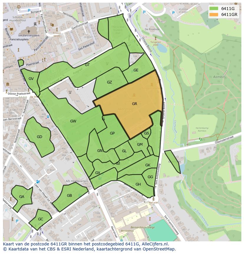 Afbeelding van het postcodegebied 6411 GR op de kaart.