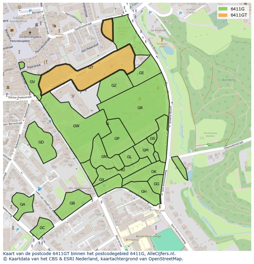Afbeelding van het postcodegebied 6411 GT op de kaart.