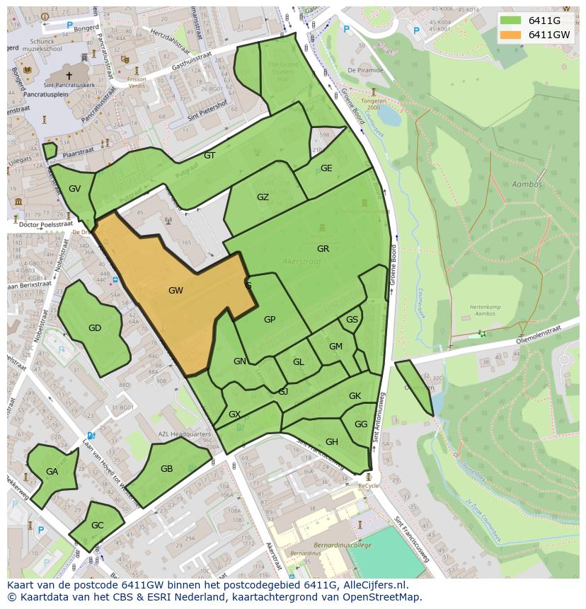 Afbeelding van het postcodegebied 6411 GW op de kaart.