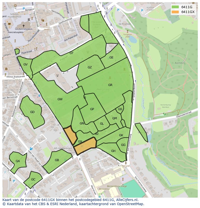 Afbeelding van het postcodegebied 6411 GX op de kaart.