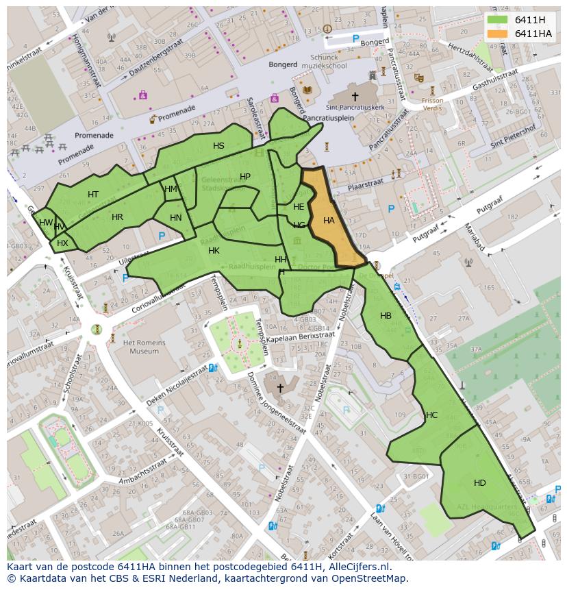 Afbeelding van het postcodegebied 6411 HA op de kaart.