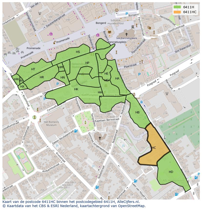 Afbeelding van het postcodegebied 6411 HC op de kaart.