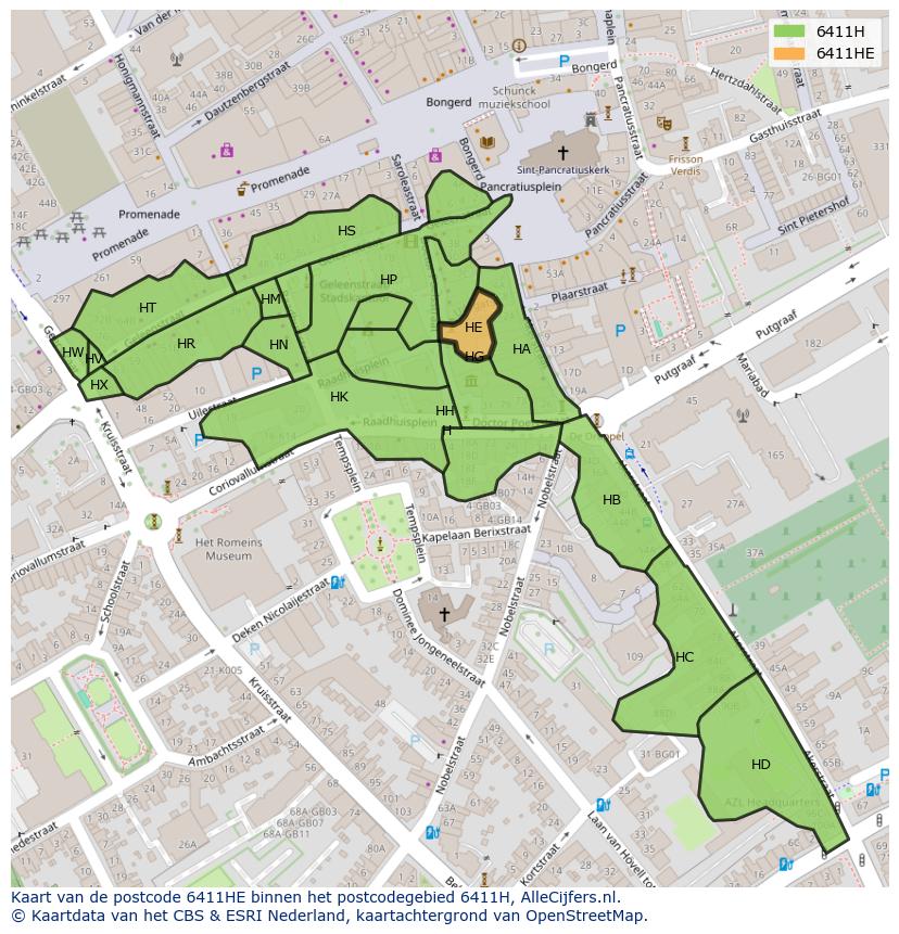 Afbeelding van het postcodegebied 6411 HE op de kaart.