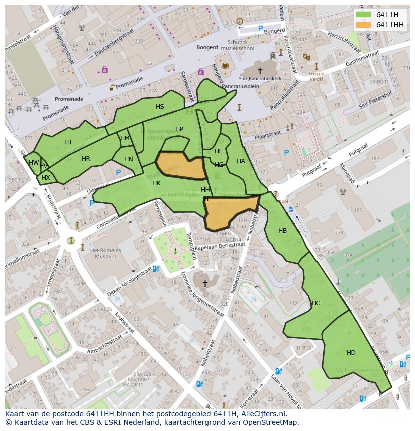 Afbeelding van het postcodegebied 6411 HH op de kaart.