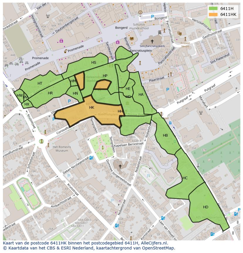 Afbeelding van het postcodegebied 6411 HK op de kaart.