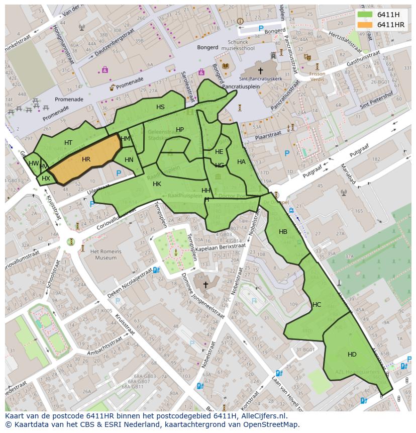 Afbeelding van het postcodegebied 6411 HR op de kaart.