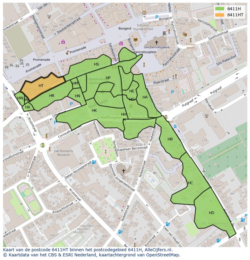 Afbeelding van het postcodegebied 6411 HT op de kaart.