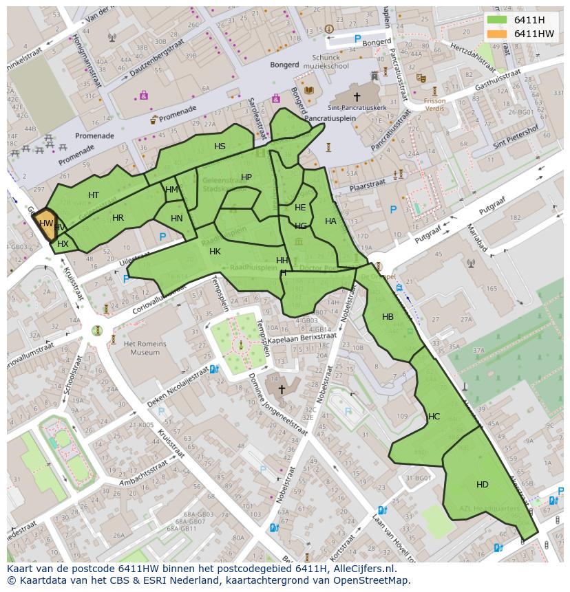 Afbeelding van het postcodegebied 6411 HW op de kaart.