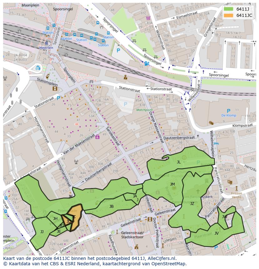 Afbeelding van het postcodegebied 6411 JC op de kaart.