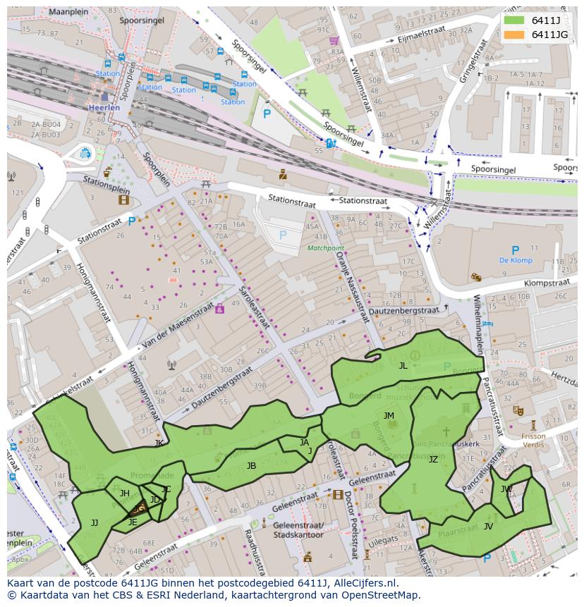 Afbeelding van het postcodegebied 6411 JG op de kaart.