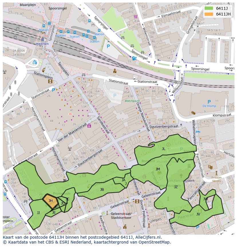 Afbeelding van het postcodegebied 6411 JH op de kaart.
