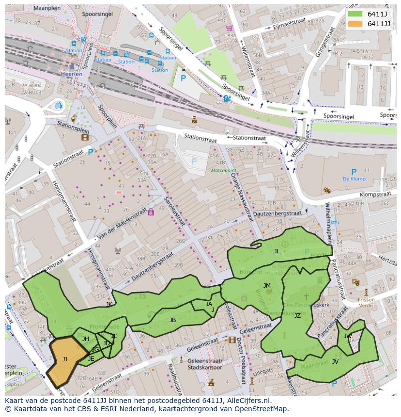 Afbeelding van het postcodegebied 6411 JJ op de kaart.