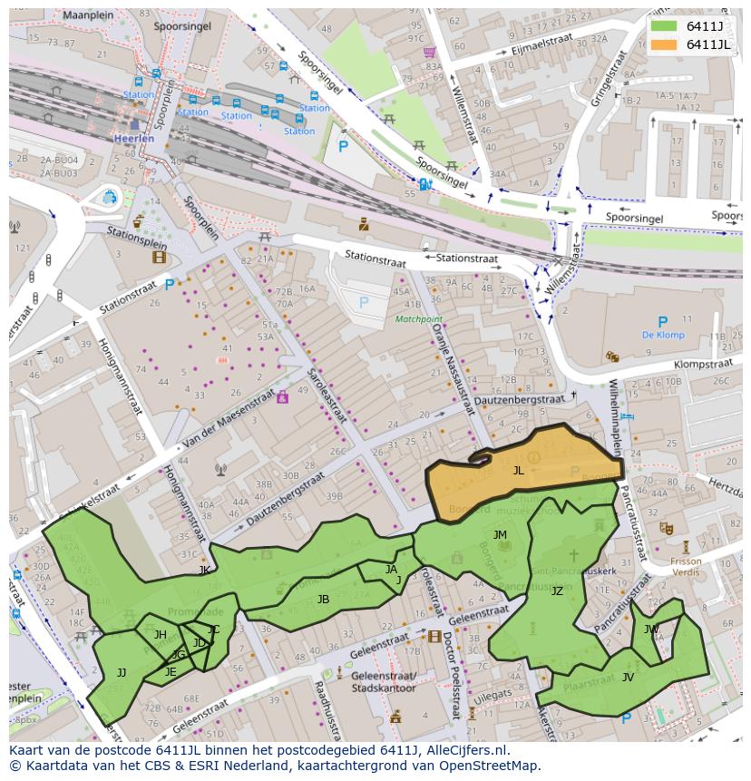 Afbeelding van het postcodegebied 6411 JL op de kaart.