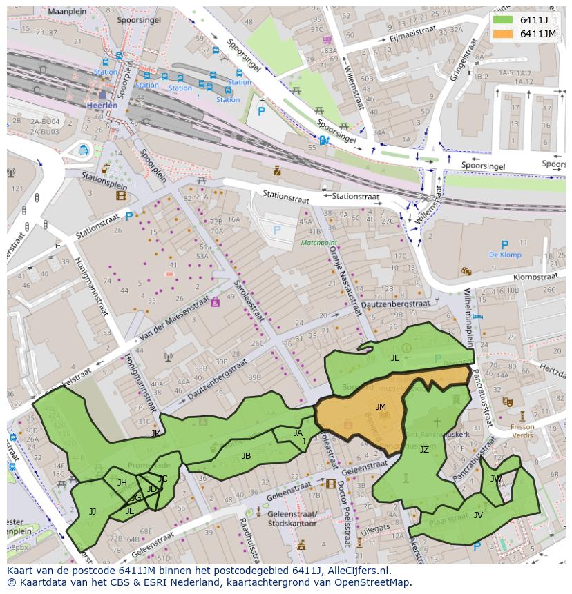 Afbeelding van het postcodegebied 6411 JM op de kaart.