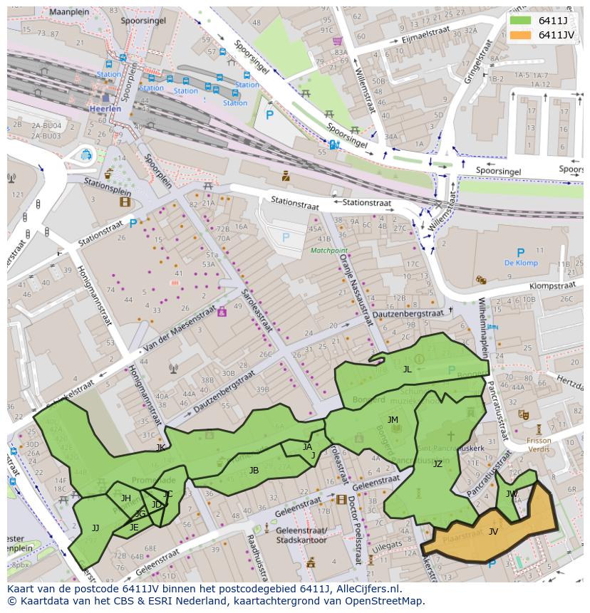Afbeelding van het postcodegebied 6411 JV op de kaart.
