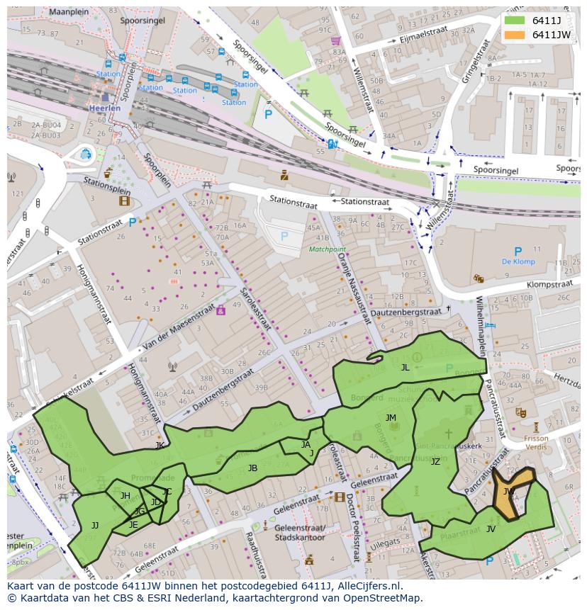 Afbeelding van het postcodegebied 6411 JW op de kaart.