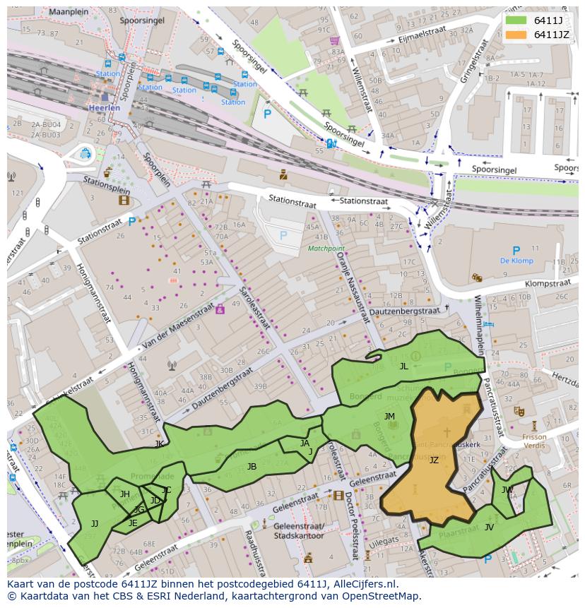 Afbeelding van het postcodegebied 6411 JZ op de kaart.