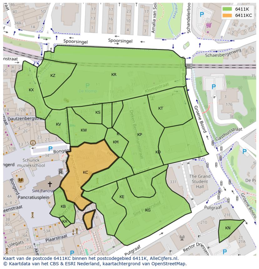 Afbeelding van het postcodegebied 6411 KC op de kaart.