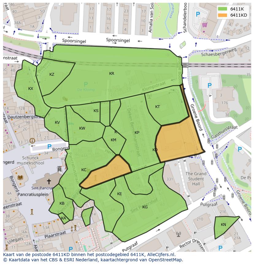 Afbeelding van het postcodegebied 6411 KD op de kaart.