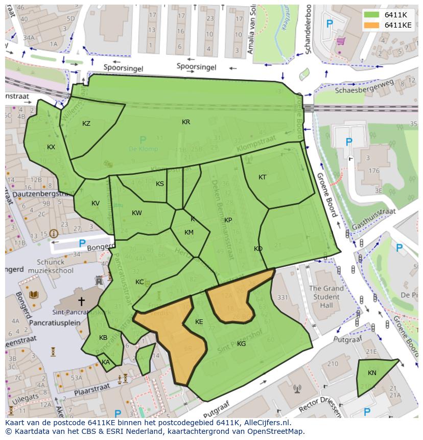 Afbeelding van het postcodegebied 6411 KE op de kaart.