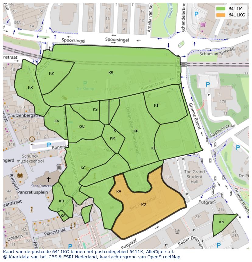Afbeelding van het postcodegebied 6411 KG op de kaart.
