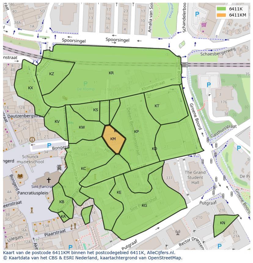 Afbeelding van het postcodegebied 6411 KM op de kaart.