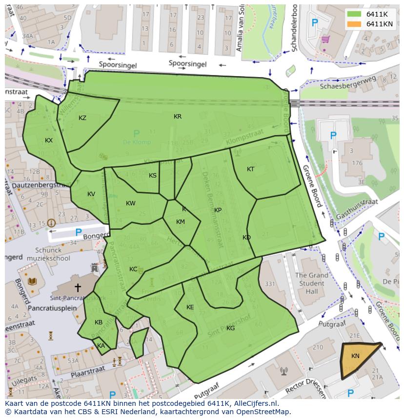 Afbeelding van het postcodegebied 6411 KN op de kaart.