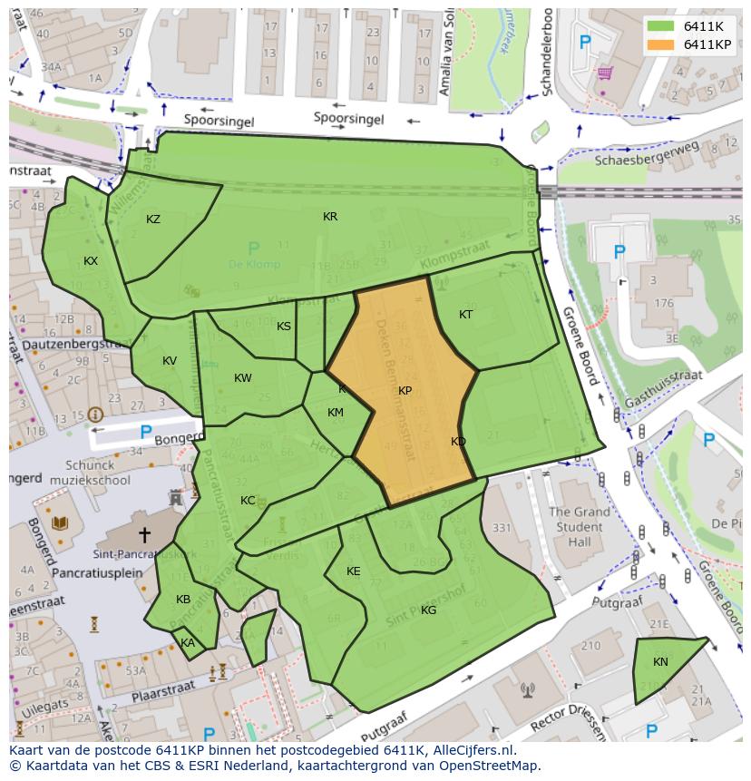Afbeelding van het postcodegebied 6411 KP op de kaart.