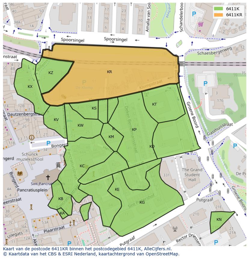 Afbeelding van het postcodegebied 6411 KR op de kaart.