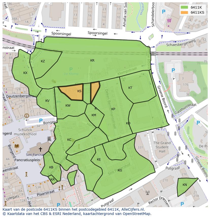 Afbeelding van het postcodegebied 6411 KS op de kaart.