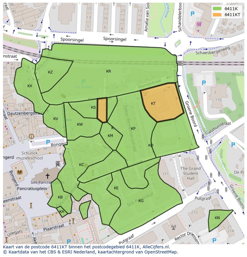 Afbeelding van het postcodegebied 6411 KT op de kaart.