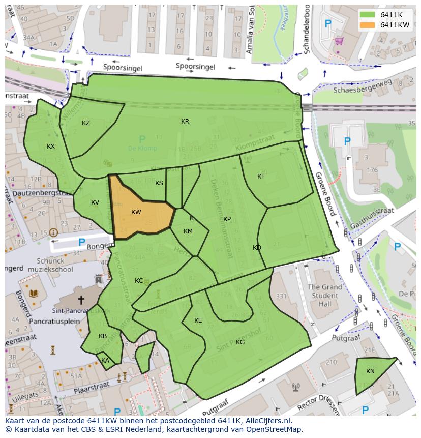 Afbeelding van het postcodegebied 6411 KW op de kaart.