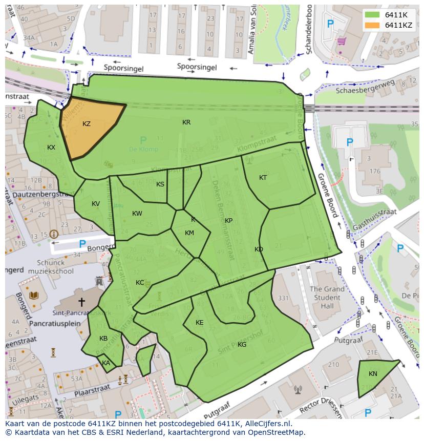Afbeelding van het postcodegebied 6411 KZ op de kaart.