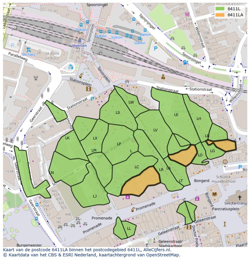 Afbeelding van het postcodegebied 6411 LA op de kaart.