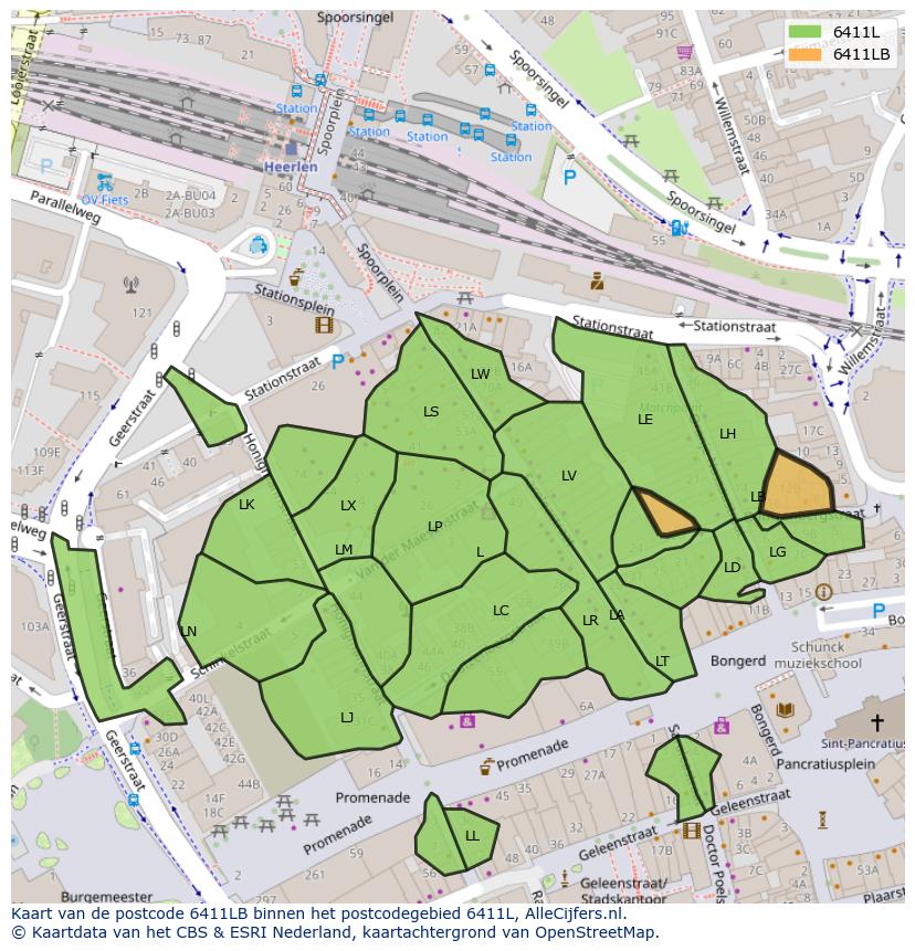 Afbeelding van het postcodegebied 6411 LB op de kaart.