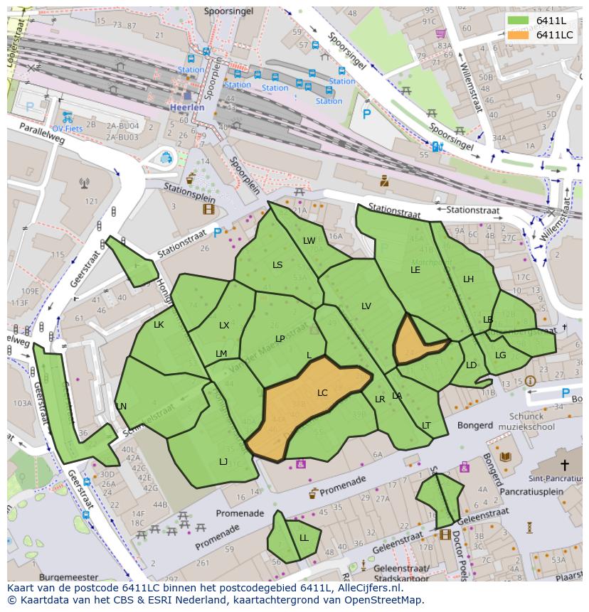 Afbeelding van het postcodegebied 6411 LC op de kaart.