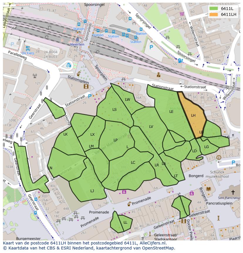 Afbeelding van het postcodegebied 6411 LH op de kaart.